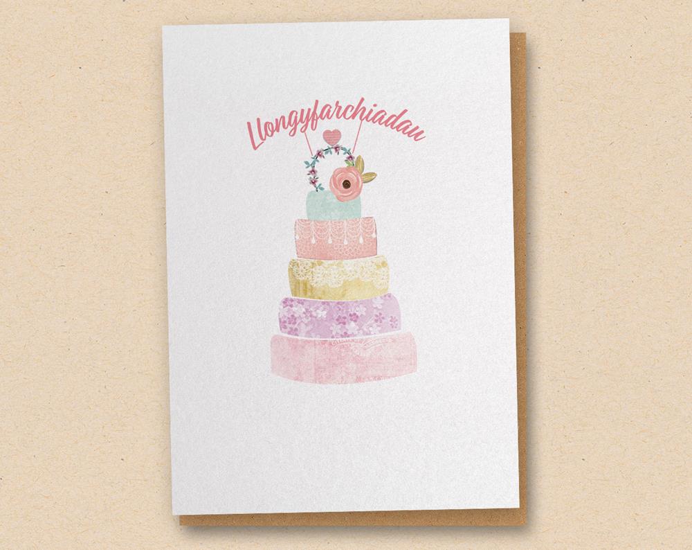 Llongyfarchiadau Cake Card