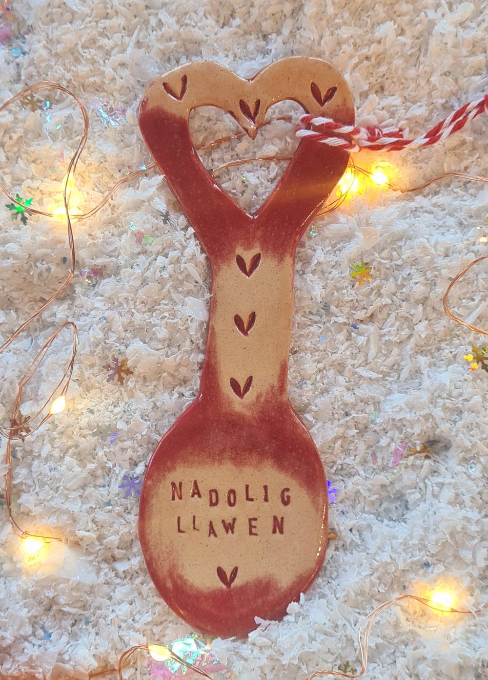 Nadolig Llawen Ceramic Lovespoon
