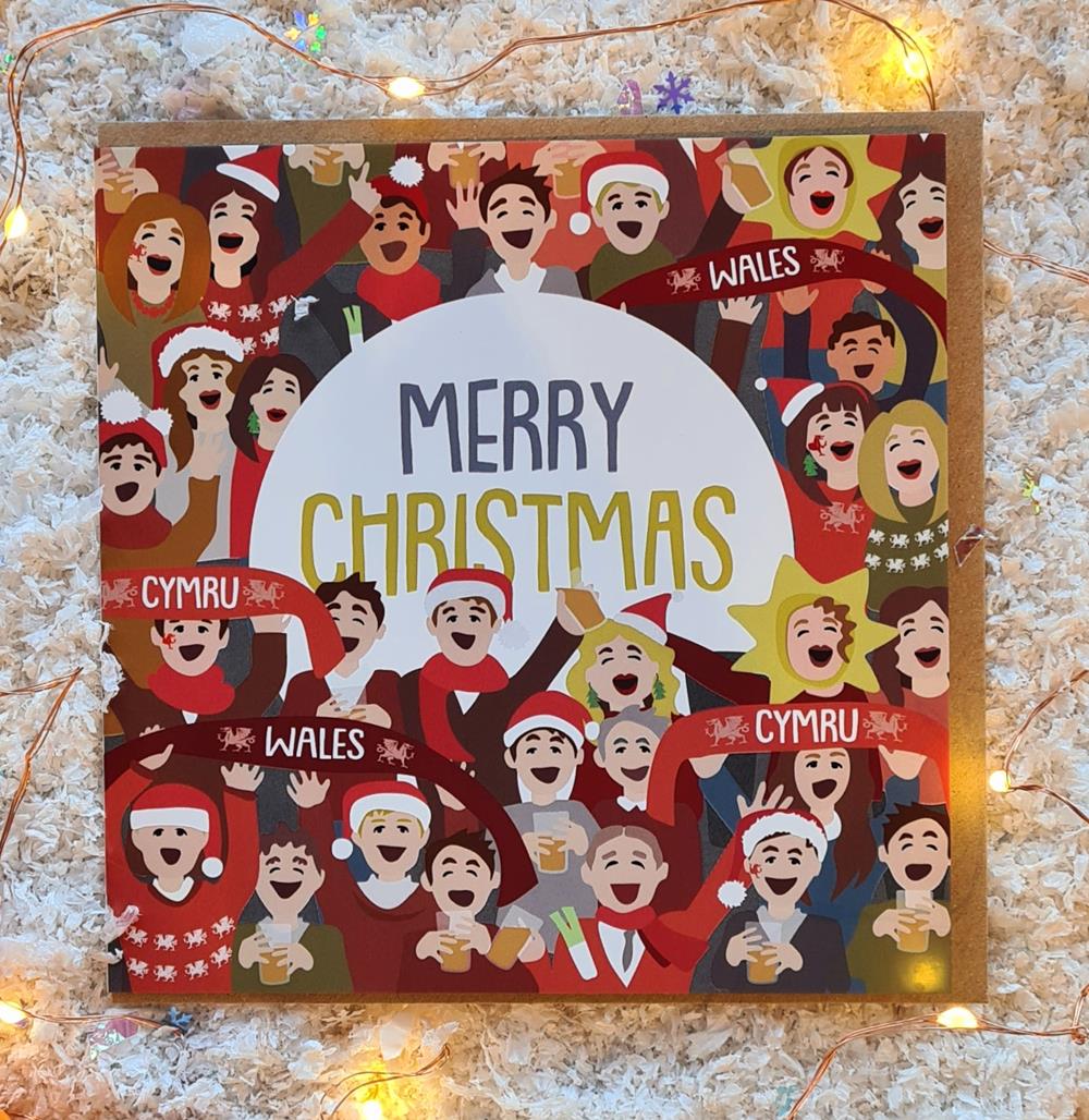 Merry Christmas Welsh Crowd Card