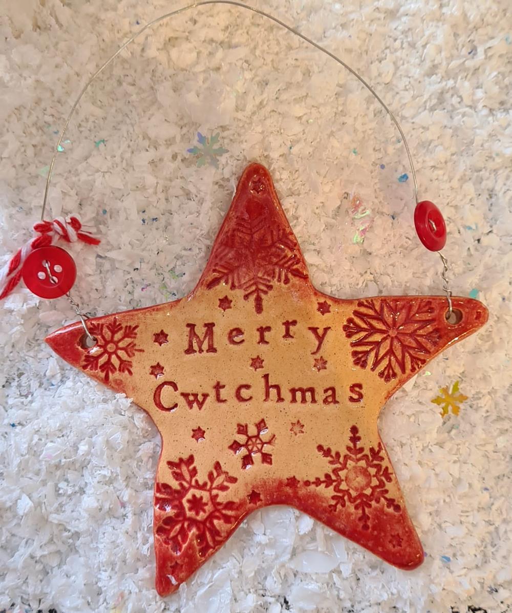 Merry Cwtchmas Ceramic Star