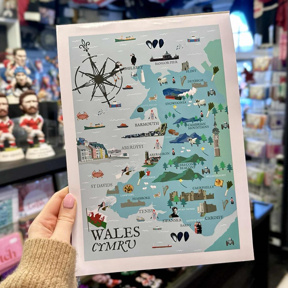 Wales Cymru Map A4 Print